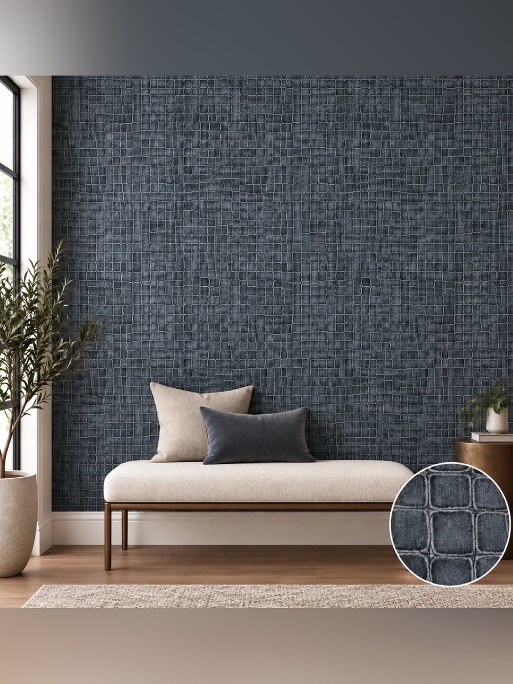 🐊 NEW 4 Rolls Chesapeake Dark Blue Crocodile Alligator Vinyl Wallpaper 8114-1